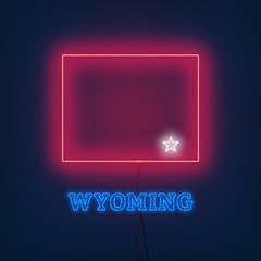 Neon map State of Wyoming on dark background. Vector Illustration.