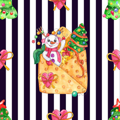 watercolor hand drawn Christmas illustration seamless pattern