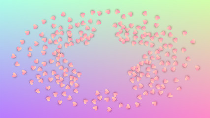 Wedding Background. Heart Confetti Pattern. Many Random Falling Red Hearts on Hologram Backdrop. Card Template. Vector Wedding Background.