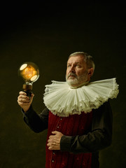 Official portrait of historical governor from the golden age with corrugated round collar and retro...