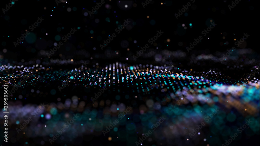 Poster big data visualization. visual information complexity. data threads plot. 3d rendering. data technol