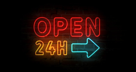 Obraz premium Open 24h neon sign
