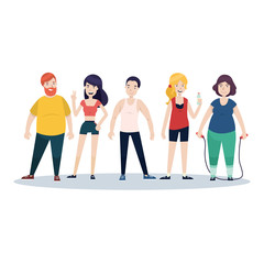 Fototapeta premium Fitness man and woman character set. vector illustration