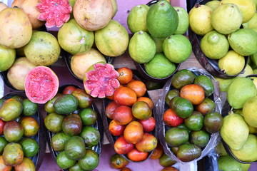 Exotic, colorful fruits on a market in Mexico.