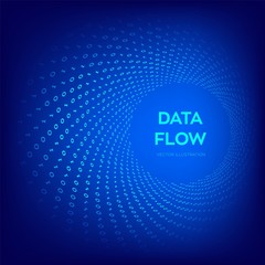 Data Flow. Digital Code. Binary data flow. Virtual tunnel warp. Coding, programming or hacking concept. Computer science illustration with 1 and 0 symbols repetitions. Vector Illustration.