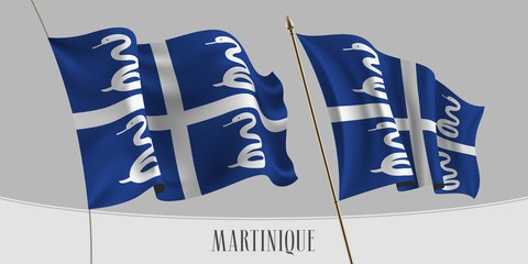 Set of Martinique waving flag on isolated background vector illustration