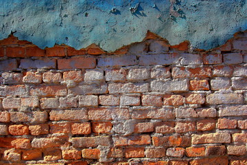 Red brick wall and blue or blue sky on cement