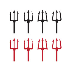 Trident silhouette pitchfork weapon. Devil trident vector illustration - obrazy, fototapety, plakaty