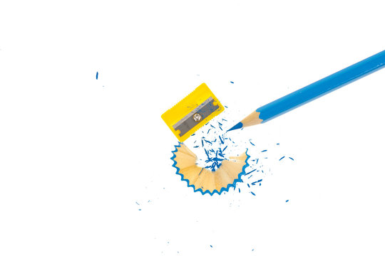 crayon or pencil and sharpener isolated on White Background