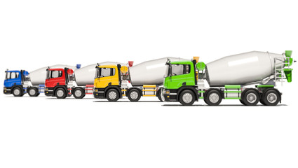 Tanker Trucks with Passenger Cabins in Various Colors 3D Rendering
