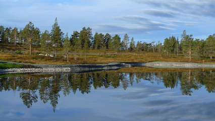 Fototapeta na wymiar Norwegian lake and reflections, Buskerud, Norway