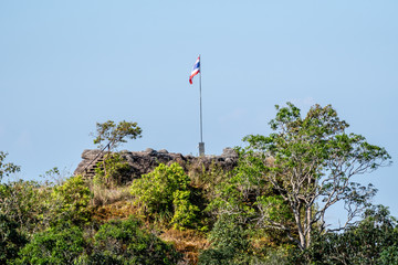 Flag on the hill Landmark of Phu-Hin-Rong-Kla National Park