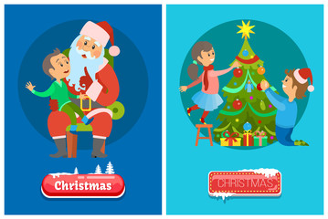 Christmas Buttons Vector Santa Claus and Xmas Tree