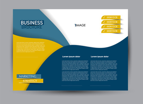 Flyer, brochure, billboard template design landscape orientation for business, education, school, presentation, website. Blue and orange color. Editable vector illustration.