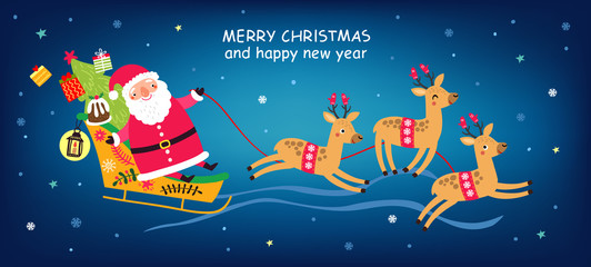 Obraz na płótnie Canvas Christmas Poster with Santa and cute characters