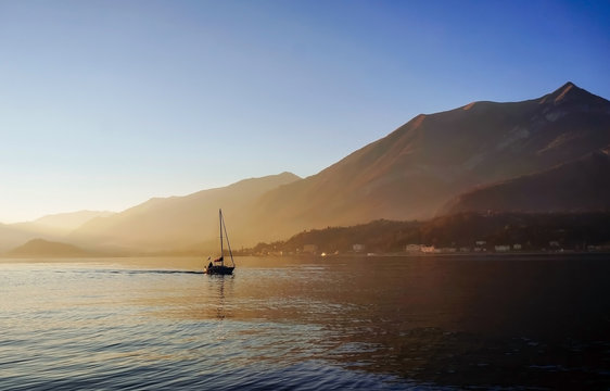 sailboat on lake como, bellaggio