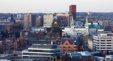 sweeping view of Leeds City centre with a combination of old and new architecture