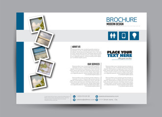 Flyer, brochure, billboard template design landscape orientation for business, education, school, presentation, website. Blue color. Editable vector illustration.