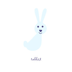 Cute rabbit, hare vector color characters set. Sketch rabbit, fox in pastel blue colour. Forest animal doodle drawing, isolated scandinavian cartoon kids book, textile, sticker, for web