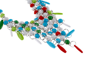 Imitation of coin necklace with round beasds isolated on white background