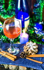 glass of wine on a New Year background