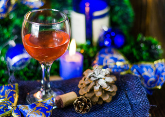 glass of wine on a New Year background