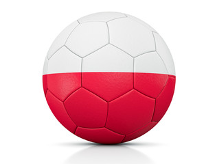 Fototapeta premium Soccer Ball, Classic soccer ball painted with the colors of the flag of Poland and apparent leather texture in studio, 3D illustration