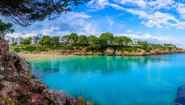 Beautiful panorama of Cala Dor beach and Cala d'Or city, Palma Mallorca Island, Spain