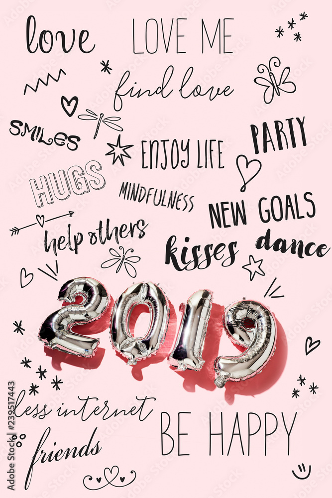 Sticker number 2019 and new years resolutions