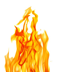 sparks of yellow bright flame on white
