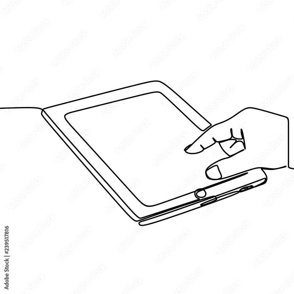 Poster tablet vector with continuous line art drawing style. one single hand drawn isolated on white backgr