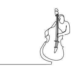 single one line vector of Double bass player contrabass playing. Classic musician Jazz bass isolated on white - obrazy, fototapety, plakaty