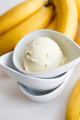 Homemade Ice Cream. delicious ice cream and bananas on a white background.