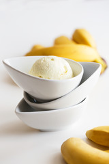  Homemade Ice Cream. delicious ice cream and bananas on a white background.