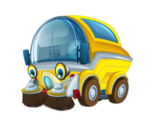 Cartoon funny and happy looking cistern truck street cleaner on white background - illustration for children