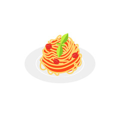 Vector illustration. Flat style icon of spaghetti with tomato sauce. Traditional italian food for different design.