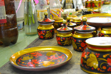 NIZHNY NOVGOROD, RUSSIA - JUNE 15, 2014: Khokhloma painting in Semenov city in Nizhny Novgorod region