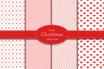 Love pattern. Collection of 4 elegant red seamless patterns on the theme of romance and love. Valentine's day pattern with heart. Christmass love pattern.