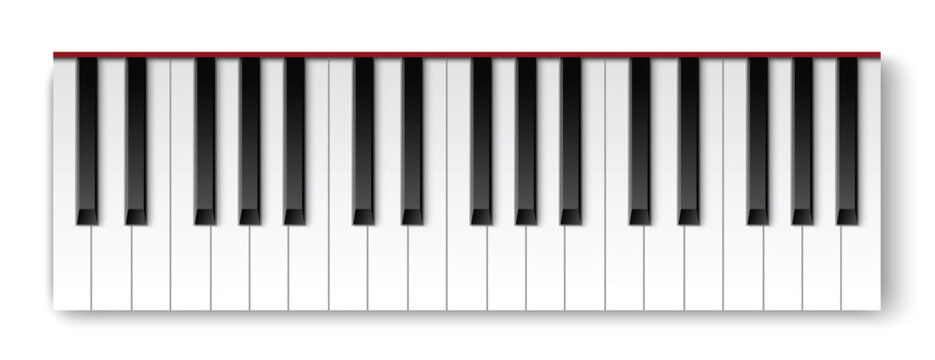Top view of realistic detailed shaded piano keyboard.
