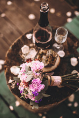bottle of wine and flowers