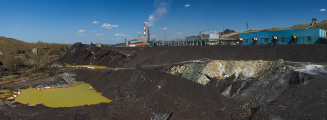 Panorama of ecologically polluted terrain near copper smelting plant.   Karabash.