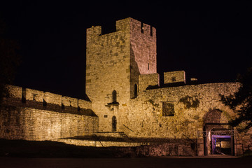 Ancient tower in the Belgrade Fortress at night. Serbia