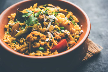 Masala Rice or masale bhat - is a spicy vegetable fried rice / biryani or Pulav usually made during wedding occassions in maharashtra, India