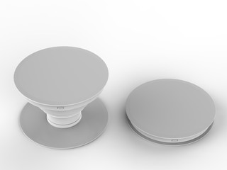 Blank smart phone pop socket stand and holder for branding. 3d rendering illustration.