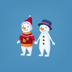 Cute vector cartoon snowmen pair 