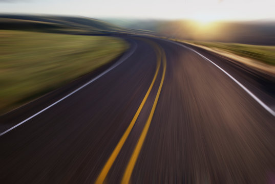 Blurred view of highway 129 near Clarkston  in south eastern Washington, USA