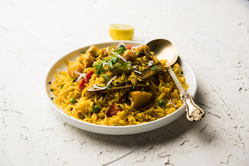 Masala Rice or masale bhat - is a spicy vegetable fried rice / biryani or Pulav usually made during wedding occassions in maharashtra, India