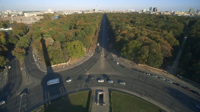 Brandenburg Gate and TV Tower as seen from the Victory column observation deck. Berlin, Germany