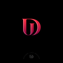 D and U letters. D, U monogram consist of red letters. Web, UI icon. Identity. 