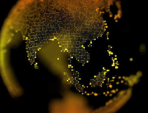 Deep of feild of world map point, composition, Representing the global World